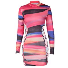 Material: Polyester Fiber (polyester) Style: Sexy,Office Fabric: Polyester Pattern: Tie Dye Element: Cutout Neckline: Crew Neck Sleeve Type: Regular Sleeve Length: Long Sleeve Product Type: Bodycon Dress,Cutout Dress Occasion: Party & Club Length: Short Main Composition: Polyester Material Composition: 81%-90% Pattern Type: Printing Stretch Tie Dye Summer Dress, Fitted Multicolor Mini Dress For Club, Trendy Fitted Bodycon Beach Dress, Spring Fitted Tie Dye Dress, Trendy Fitted Bodycon Dress For Beach, Multicolor Stretch Mini Bodycon Dress, Stretch Multicolor Mini Bodycon Dress, Multicolor Stretch Bodycon Mini Dress, Fitted Tie Dye Mini Dresses