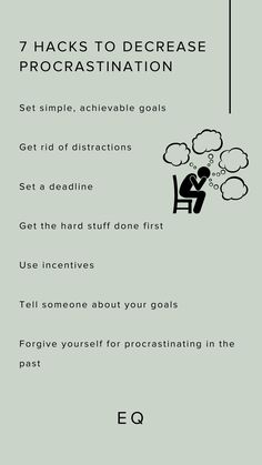 a poster with the words 7 hacks to decrease procrastination