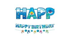 the words happy birthday are displayed in front of an image of fish and sea creatures