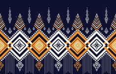 an orange and white pattern on a blue background with black lines in the shape of arrows