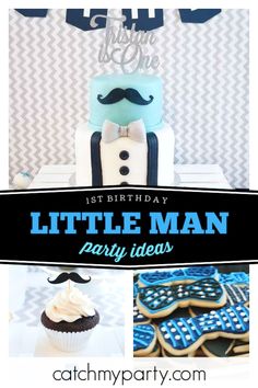 a little man birthday party with cookies, cupcakes and mustaches on it