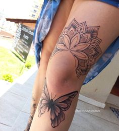 Mandala, Pontilhismo,  tattoo feminina tattoo ornamental 
Arte autoral com foto referência Above And Below Knee Tattoo, Flower Leg Sleeve Tattoo, Butterfly Knee Tattoo, Upper Knee Tattoo Women, Tattoo Papillon, Mandela Tattoo, Minimal Tattoo Designs, Medium Tattoos, Line Tattoo Ideas