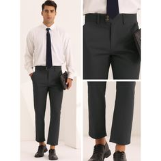 Crafted from 100% polyester, these Lars Amadeus flat front dress pants offer a high waist and solid color design, perfect for business and formal occasions. The pleated front adds a touch of elegance and enhances the overall drape of the pants. These classic dress pants can be paired with dress shirts and blazers for a professional outfit. Ideal for work, meetings, dinners, proms, festivals, and more, they provide a slim fit and are machine washable for easy care. Business Casual Solid Dress Pants With Belt Loops, Formal Slim Fit Work Pants With Flat Front, Slim Fit Business Work Pants, Slim Fit Dress Pants With Belt Loops For Office, Slim Fit Ankle-length Work Pants For Business, Business Dress Pants With Belt Loops And Flat Front, Business Dress Pants With Belt Loops Flat Front, Workwear Dress Pants With Belt Loops And Flat Front, Workwear Flat Front Dress Pants With Belt Loops