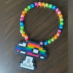 Handmade Perler/Kandi Necklace. Choker Style Length. Perfect For Your Next Beyond Wonderland Festival! Nocturnal Wonderland Kandi, Rave Kandi Perler, Kandi Necklace Choker, Barbie Kandi, Kandi Mushroom, Kandi Clothes, Kandi Harness, Kandi Core, Kandi Choker