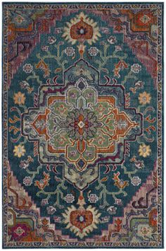 Safavieh Crystal Crs501t Teal - Rose Area Rug Teal Rug, Crystal Power, Vintage Medallion, Square Area Rugs, Colorful Rug, Medallion Rug, Orange Area Rug, Floral Area Rugs, Shaggy Rug