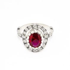 Vintage Ruby Ring set with a Created Ruby in a top grade, perfect diamond cut & flawless clarity, at 10x8mm size (3 Cts). Solid 925 Sterling Silver ☞ made to last. Click here for ☞ Matching Pendant﻿Matching Earrings ☞ please ask meDetails:• Created Ruby in a flawless clarity • Ruby: 10x8mm, 3 Cts, diamond cut • Dimensions: Band width ≈ 2.1mm, thickness ≈ 1.1mm • Solid 925 Sterling Silver SKU 2550 Silver Ruby Ring With Round Cut Lab-created Ruby, Silver Diamond-cut Ruby Ring For A Gift, Dazzling Round-cut Ruby Jewelry, Ruby Ring Set, Silver Ruby Ring With Hallmark, Round Cut, Luxury Silver Ruby Cabochon Ring, Silver Ruby Ring, Ruby Ring Vintage, Classic Ring