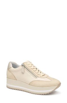 Tonal suede accents bring a subtle contemporary flourish to a sporty sneaker complete with a comfort-enhancing molded insole. 1 3/4" heel Lace-up style; side zip closure Removable TRUFOAM molded insole Leather upper and lining/rubber sole Imported Cream Lace-up Sneakers With Removable Insole, Modern Suede Sneakers With Ortholite Insole, Modern Sneakers With Removable Insole For Spring, Comfortable Suede Sneakers With Removable Insole, Spring Leather Platform Sneakers With Removable Insole, White Suede Sneakers With Removable Insole, Suede Sneakers With Ortholite Insole And Round Toe, Spring Leather Platform Sneakers With Insole, Modern Cream Sneakers For Spring