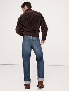 These sturdy straight-leg jeans are cut from artisanal selvedge denim in a 14oz.  weight, beloved for its rugged appeal and rich, dimensional washes that only improve with every wear.  Non-Stretch Straight Fit: Mid-rise.  Slim through the thigh, straight leg.  17" leg opening.  Denim from Italy's Candiani mill.  Button fly.  Belt loops.  Five-pocket styling.  *Inseam is 34" cuffed, 36" uncuffed.  *This style runs large.  Consider sizing down.  Straight Fit: Mid-rise.  Slim through the thigh.  St Classic Brown Jeans, Dark Wash Selvedge Jeans For Fall, Rugged Jeans With Five Pockets For Fall, Rugged Straight Leg Brown Jeans, Selvedge Straight Fit Jeans For Fall, Rugged Jeans In Rigid Denim, Relaxed Fit Selvedge Jeans For Fall, Selvedge Jeans With Straight Hem For Fall, Classic Brown Denim Jeans