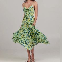 Charlie Holiday Abigail Midi Dress In Tropical Floral Anthropologie Brand New With Tags Print Is Yellow, Blue, Green Spaghetti Straps, Adjustable Handkerchief Hem Back Zipper Measures About Underbust Size 4 = 14” Underbust Size 2 = 13” Color May Vary Due To Lighting Ships Same Day Smoke Free Pet Free Tag, Anthro , Boho Yellow Spring Dress With Tie Straps, Green Floral Print Sundress With Spaghetti Straps, Summer Yellow Midi Dress With Spaghetti Straps, Yellow Sundress With Tie Straps, Yellow Sundress With Tie Straps For Vacation, Green Sundress With Spaghetti Tie Straps, Green Floral Print Dress With Spaghetti Straps, Yellow Sundress With Tie Straps For Summer, Green Spaghetti Strap Dress With Floral Print