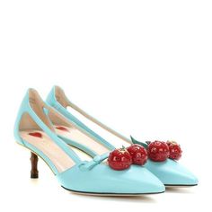 Unia Aqua Cherry Leather Flats | Gucci | runwaycatalog.com Flats Gucci, Gucci Runway, Embroidered Tulle Dress, Buy Gucci, Patent Leather Pumps, Goat Leather, Sandals Brands, Slingback Pump, Slingback Sandal