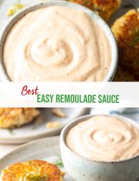 two pictures showing different types of food and the words best easy remoulade sauce