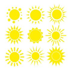 the sun icon set is shown in different colors and shapes, including one yellow circle