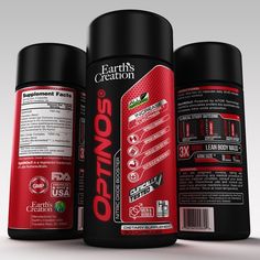 three different types of deodorant are shown in this 3d rendering image, one is red and the other is black