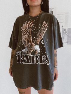 WTB Eagle Tee Trendy Oversized T-shirt With Front Print, Oversized Graphic Print Grunge Tops, Oversized Grunge Tops With Graphic Print, Oversized Grunge Top With Graphic Print, Oversized Grunge Top With Front Print, Oversized Distressed Band Merch T-shirt, Distressed Oversized Graphic Tee, Oversized Distressed Graphic Tee, Oversized Distressed Graphic Tee Tops