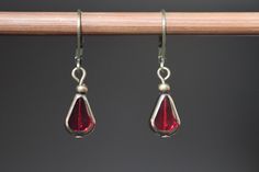 Small Red Earrings, Czech Glass Earrings, Dangle Drop, Teardrop Earrings, Holiday Earrings, Christmas Gift For Women, Gift for Her Nickel Free Red Drop Earrings, Red Teardrop Crystal Earrings, Red Nickel-free Drop Crystal Earrings, Red Nickel-free Teardrop Dangle Earrings, Small Dangle Earrings, Holiday Earrings, Earrings Teardrop, Earrings Christmas, Tiny Earrings