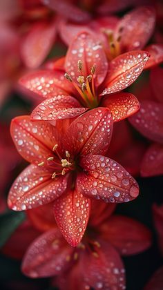 some red flowers with water droplets on them