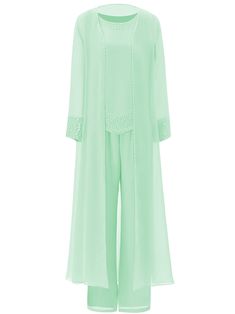 Elegant 3 Pieces Chiffon Mother of Bride Dress Pant Suits | Cicinia Elegant Sheer Summer Sets, Chiffon Long Sleeve Sets For Party, Chiffon Long Sleeve Party Sets, Chiffon Party Set With Long Sleeves, Fitted Chiffon Long Sleeve Sets, Fitted Chiffon Set With Long Sleeves, Formal Sheer Chiffon Sets, Elegant Sheer Sets For Spring, Summer Formal Chiffon Sets