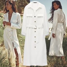 New With Tags Zara Belted Midi Shirt Dress Oyster White 8401/522 Cream Midi Shirt Dress, White Shirt Dress Outfit, Zara White Shirt, Zara White Dress, Slip Dress Y2k, Green Satin Dress, Zara Midi Dress, Shirt Dress Outfit, Oyster White