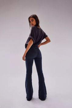 We The Free Jayde Flare Jeans | Free People Casual Dark Wash Flared Hem Bottoms, Trendy Dark Wash Flared Hem Flares, Trendy Dark Wash Flares With Flared Hem, Dark Wash Denim Bottoms With Flared Hem, Dark Wash Stretch Flares With Flared Hem, Stretch Dark Wash Flares With Flared Hem, Dark Wash Stretch Flare Jeans, Dark Wash Stretch Flare Pants, Stretch Flare Jeans With Flared Hem In Dark Wash