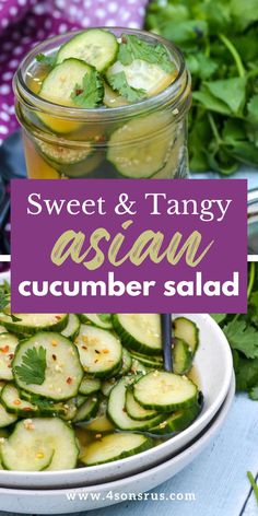 Asian cucumber salad is a zippy version of the classic. Cool cucumbers meet a tangy, sweet and sour savory dressing for a perfect side dish. View this easy recipe at 4sonrus.com Cucumber Trend Recipe, Tiktok Cucumber Recipes, Sweet And Sour Cucumbers, Diced Cucumber Salad, Asian Cucumber Recipes, Recipes Using Cucumbers, Asian Cucumber Recipe, Sour Cucumber Salad, Asian Cucumbers