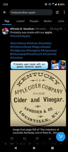 an old advertisement on the back of a cell phone with captioning to cider and vinegar