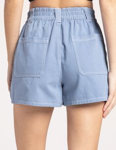 FULL TILT Utility Womens Shorts - MEDIUM BLUE | Tillys High-rise Bottoms With Pockets For Day Out, Cotton High-waisted Shorts For Day Out, Cotton High-waisted Shorts With Belt Loops, Blue Cotton Bottoms With Buttoned Pockets, Cotton Bottoms With Button Closure For Summer, High Rise Bottoms With Elastic Waistband For Day Out, Casual Blue Bottoms With Buttoned Pockets, Casual Workwear Shorts With Button Closure, Cotton Bottoms With Pockets And Short Inseam