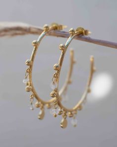 Moonstone Hoop Earrings 18k Gold Plated Earrings Gemstone Post boho Design Handmade Jewelry Gift for Her ME214 - Etsy Bohemian Gold Hoop Earrings With Dangling Charms, Bohemian Small Hoop Yellow Gold Earrings, Bohemian Yellow Gold Small Hoop Earrings, Bohemian Hoop Earrings With Dangling Charms As Gift, Bohemian Hoop Earrings With Dangling Charms For Gift, Moonstone Birthstone, Boho Design, Handmade Jewelry Gift, June Birthstone