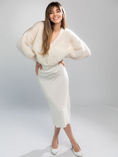 Handmade white fluffy mohair cardigan with an airy, light texture and balloon sleeves. Crafted from cruelty free Kid Mohair and Silk, the cardigan is soft as a cloud and light as air. The balloon sleeves create a flattering and stylish silhouette, while the delicate white color is perfect for any occasion. Whether you're dressing up for a night out or simply want to add a touch of elegance to your everyday wardrobe, the white mohair cardigan is the perfect finishing touch. This product is aligne Sweater With Dress, Handmade Knitwear, Silk Cardigan, Fluffy Sweater, Mohair Cardigan, Handmade Fashion, Wool Cardigan, Balloon Sleeves, Everyday Wardrobe