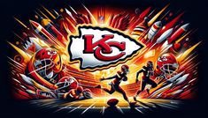 the kansas chiefs football team is depicted in this graphic art print by artist mark stewart