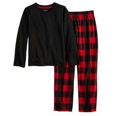 He'll sleep in comfort in this boys' Cuddl Duds 2-piece long sleeve pajama top & pajama pants set. Click on this KIDS APPAREL & SHOES GUIDE to find the perfect fit and more! He'll sleep in comfort in this boys' Cuddl Duds 2-piece long sleeve pajama top & pajama pants set. Click on this KIDS APPAREL & SHOES GUIDE to find the perfect fit and more! FEATURES Includes pajama top & pajama bottoms Top: crewneck, long sleeves, jersey construction Bottoms: elastic waistband, soft micro fleece constructio Shoes Guide, Boys Sleepwear, Red Buffalo Plaid, Cuddl Duds, Pajama Bottoms, Pajama Top, Long Sleeve Pyjamas, Buffalo Plaid, Boy's Clothing