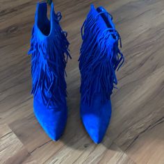 Steve Madden Never Worn Fringe Booties. 8.5 Shoes Steve Madden, Fringe Booties, Steve Madden Shoes, Blue Fashion, Steve Madden, Bootie Boots, Womens Boots, Ankle Boots, Color Blue