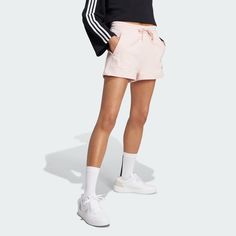 adidas ALL SZN French Terry Shorts - Pink | Women's Lifestyle | adidas US Adidas Cotton Activewear, Adidas Athleisure Bottoms With Built-in Shorts, Adidas Cotton Sporty Activewear, Casual Bottoms With Built-in Shorts For Jogging, Adidas Sporty Bottoms With Built-in Shorts, Adidas Athleisure Bottoms, Adidas Cotton Bottoms With Built-in Shorts, Sporty Stretch Bottoms With Adidas Logo, Adidas Activewear With Three Stripes For Spring