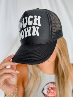 Achieve the perfect fit with the TOUCH DOWN Trucker Hat. This premium hat is constructed with a 100% nylon mesh back and has an adjustable closure for maximum comfort and breathability. Complete your look with a classic trucker hat. Black Breathable Hats For Spring, Spring Sports Mesh Trucker Hat, Spring Black Breathable Hat, Casual Breathable Mesh Hat, Summer Trucker Hat With Mesh Back And Curved Bill, Summer Trucker Hat With Mesh Back, Casual Hat With Mesh Back And Curved Brim, Summer Snapback Hat With Mesh Back And Curved Bill, Trucker Snapback Hat With Mesh Visor