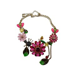 Introducing our Exaggerated Bright Flowers Insect Necklace, a stunning piece of jewelry that adds a touch of nature and uniqueness to any outfit. Crafted with attention to detail, this necklace features beautifully intricate flowers and insects, making it a perfect accessory for any occasion. - Color: Multicolor- Material: Alloy- Style: Necklace- Gender: Women Metal Flower Charm Necklaces, Spring Flower Pendant Necklace For Party, Spring Party Necklace With Flower Pendant, Spring Flower-shaped Metal Necklaces, Metal Flower Clavicle Chain Necklace, Flower Shaped Metal Clavicle Chain Necklace, Metal Flower Clavicle Necklace, Spring Party Necklace With Flower Charm, Spring Flower-shaped Metal Necklace