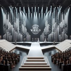 the stage for miss world is lit up with white lights