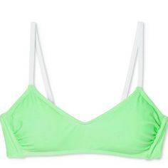 Xhilaration Juniors Lime & White Bralette Bikini Swimsuit Top Size: Juniors Large (8-10) Colors:Lime Green With White Adjustable Straps And Gold Closure And Accents This Top Has A Small Snag Inside Left Cup And Small Mark On White Back Shoulder Strap (Shown In Last Two Pictures) Fast Shipping Smoke Free Home Pair With Other Swim Pieces In My Closet :) Trendy Spring Beach Bra, Green Bra For Beach, Trendy Beach Bra For Spring, Sporty Fitted Bra For Summer, Spring Green Swimwear With Straps, Sporty Bra With Adjustable Straps For Summer, Sporty Beach Bra For Summer, Trendy Summer Triangle Top Bra, Sporty Bra For Beach In Summer