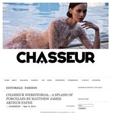 a woman laying on top of a swimming pool next to a white sign that says chasseur