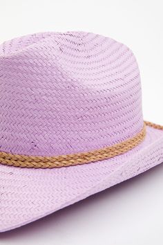 One size fits most 100% paper straw Double braided hat band with fringe tassel Curved brim Cattleman crease crown Imported Solid lavender design Adjustable Wide Brim Purple Fedora, Adjustable Lavender Brimmed Hat, Adjustable Western Purple Hat, Adjustable Lavender Hat With Curved Brim, Adjustable Lavender Wide Brim Hat, Purple Fedora Hat For The Beach, Purple Fedora Hat For Beach, Purple Fedora Beach Hat, Purple Fedora For Beach