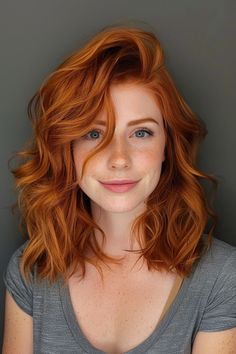 Turn up the heat in 2024 with our collection of over 30 sexy copper hair color ideas that you'll want to try ASAP! From the copper ginger hair color you see here to smoldering auburn shades and golden copper hues, these sultry colors are bound to turn heads. Click the pin to see all of them now and pin your favorites! Auburn Haired Woman, Bold Copper Hair, Copper Hair With Highlights Caramel, Ginger With Freckles, Red Hair With Freckles, Pelo Color Cobre, Natural Ginger Hair, Copper Hair Color Ideas