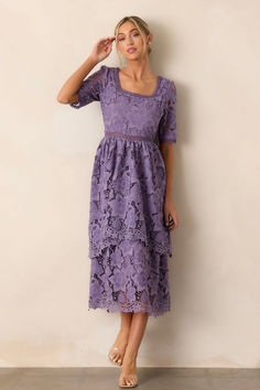 Bring a touch of romance to your wardrobe with our Eternal Romance Lilac Floral Embroidered Midi Dress. The delicate floral embroidery adds a feminine touch to this midi dress, making it perfect for any special occasion. Its lightweight and flowy fabric ensures both comfort and elegance, so you can dance the night away with confidence. Layered Long Dress, Long Dress Modest, Layered Lace Dress, Halter Bridesmaid Dress, Clothing Subscription, Dress Layered, Dress Night, Rush Dresses, Flowy Fabric