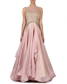 This pink gown is in satin organza fabric with cancan underneath it. The bodice part of this pink gown is embellished with round neckline. Can be customised in any colour. Note: Delivery within 4-6 weeks once the measurements are received/ You will get the measurement form within 24 hours of order placement. We always put orders on hold for 24 hours due to our Cancellation Policy so that if you want to cancel the order you can cancel it without hassles Indo Western Gowns, Indowestern Gown, Indowestern Dresses, Indowestern Gowns, Western Gowns, Shantanu And Nikhil, Indo Western Gown, Eclectic Clothing, Classy Gowns