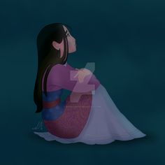 an animated image of a woman sitting on the ground with her arm around her body