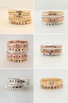 Looking for stackable kids name rings for moms, but can't find exactly what you like? Create your own name ring stack that fits your needs! These gold name rings personalized jewelry are perfect as a jewelry gift for new mom or christmas gifts for mom! Create your own unique name ring stack here! Customizable Adjustable Stackable Rings For Everyday, Stacked 14k Gold Rings As Gift, Stacked 14k Gold Rings For Gift, Stacked Rings In 14k Gold As Gift, Customizable Sterling Silver Stackable Rings As Gift, Customizable Sterling Silver Stackable Rings For Gifts, Customizable Stackable Rings As Gift, Customizable Adjustable Stackable Rings As Gift, Custom Name Sterling Silver Stackable Rings As Gift