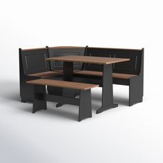 three tables and two benches are shown in this image