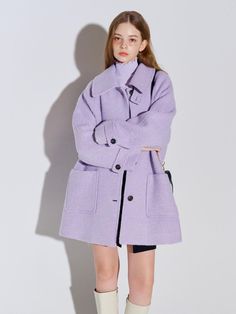 Composition : WOOL 66% ACRLIC 21% NYLON 13%Country of Origin : Republic of Korea Chic Lavender Fall Outerwear, Colorful Wool Coat, Purple Winter Outerwear For Office, Winter Office Purple Outerwear, Chic Lavender Outerwear For Workwear, Chic Lavender Outerwear For Work, Purple Wool Outerwear For Work, Elegant Purple Wool Outerwear, Elegant Purple Outerwear With Pockets