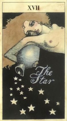 a drawing of a woman laying on top of a pillow with stars around her neck