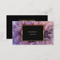 purple and black business card with gold trim