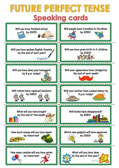 the future perfect tense speaking cards are available for kids to use in their speech skills