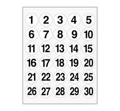 a black and white calendar with numbers on the front, two circles in the middle