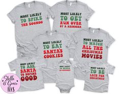 Funny Matching Family Christmas Shirts Most Likely To Funny Pajamas Christmas Holiday Outfits Pjs Pyjamas Mom Dad Toddler Baby Kid Youth Christmas Superlatives, Christmas Holiday Outfits, Matching Family Christmas Shirts, Funny Pajamas, Pajamas Christmas, Funny Matching, Holiday Outfits Christmas, Xmas Shirts, Family Christmas Shirts